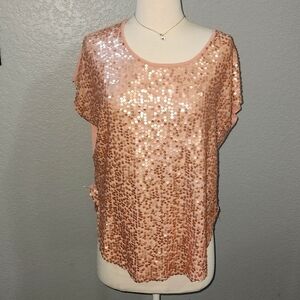 Grass Collection  Peach/Pink Sequins T-Shirt with Cutout Back Detail Size Small